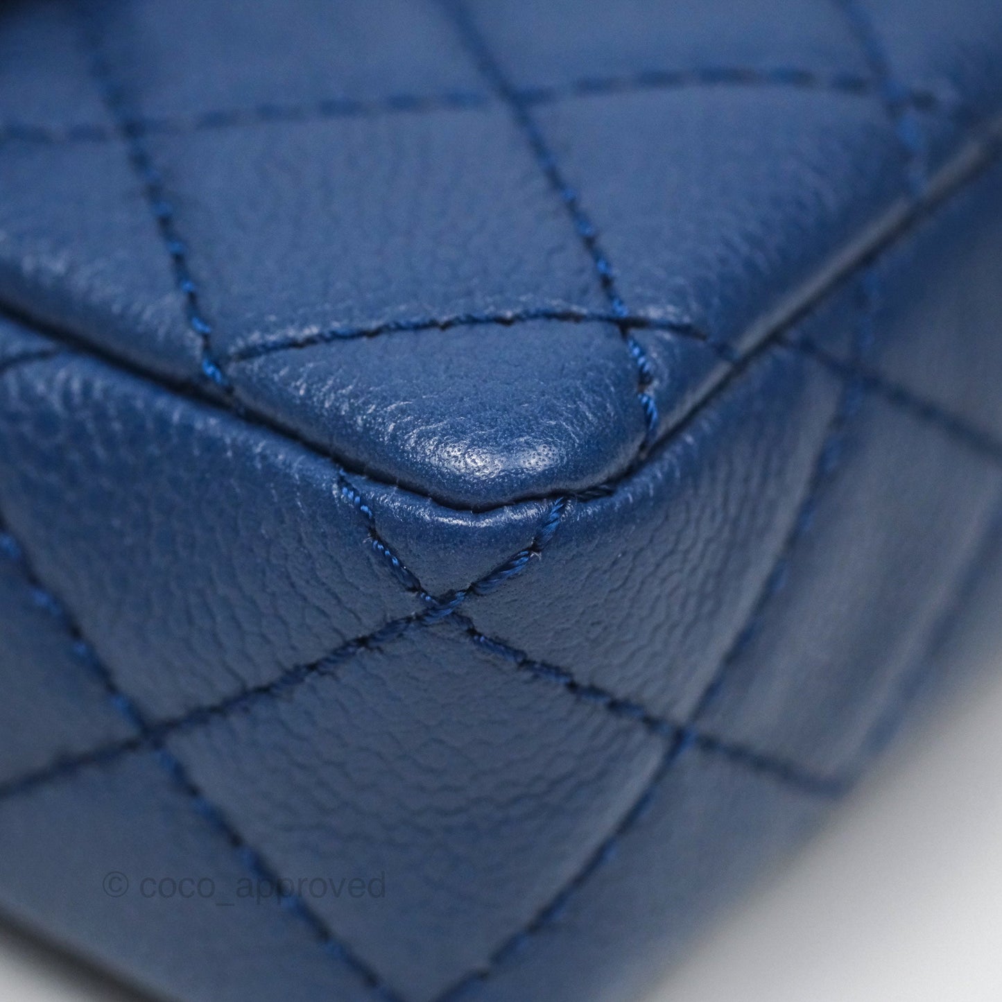 Chanel Quilted East West Flap Bag Blue Caviar Silver Hardware