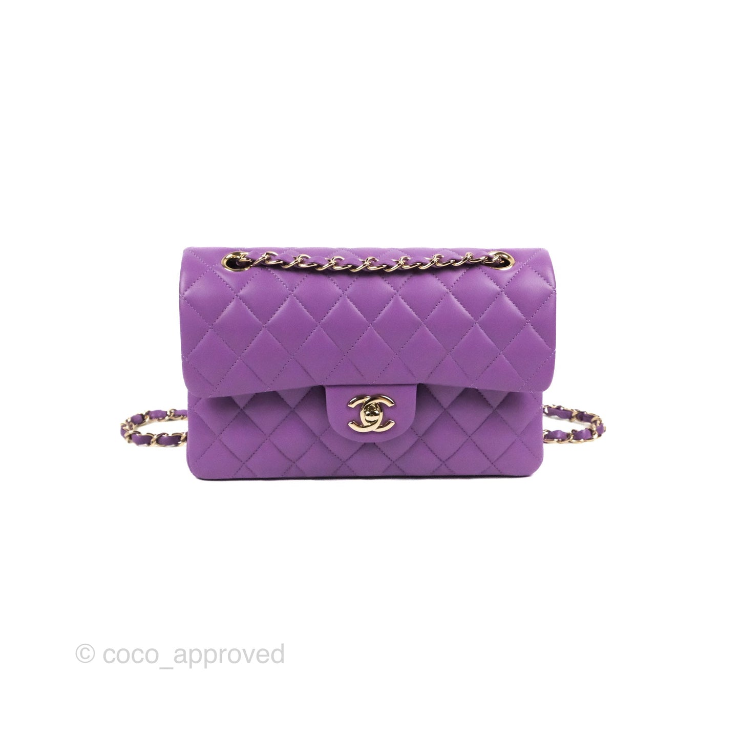 Chanel Small Classic Quilted Flap Purple Lambskin Gold Hardware