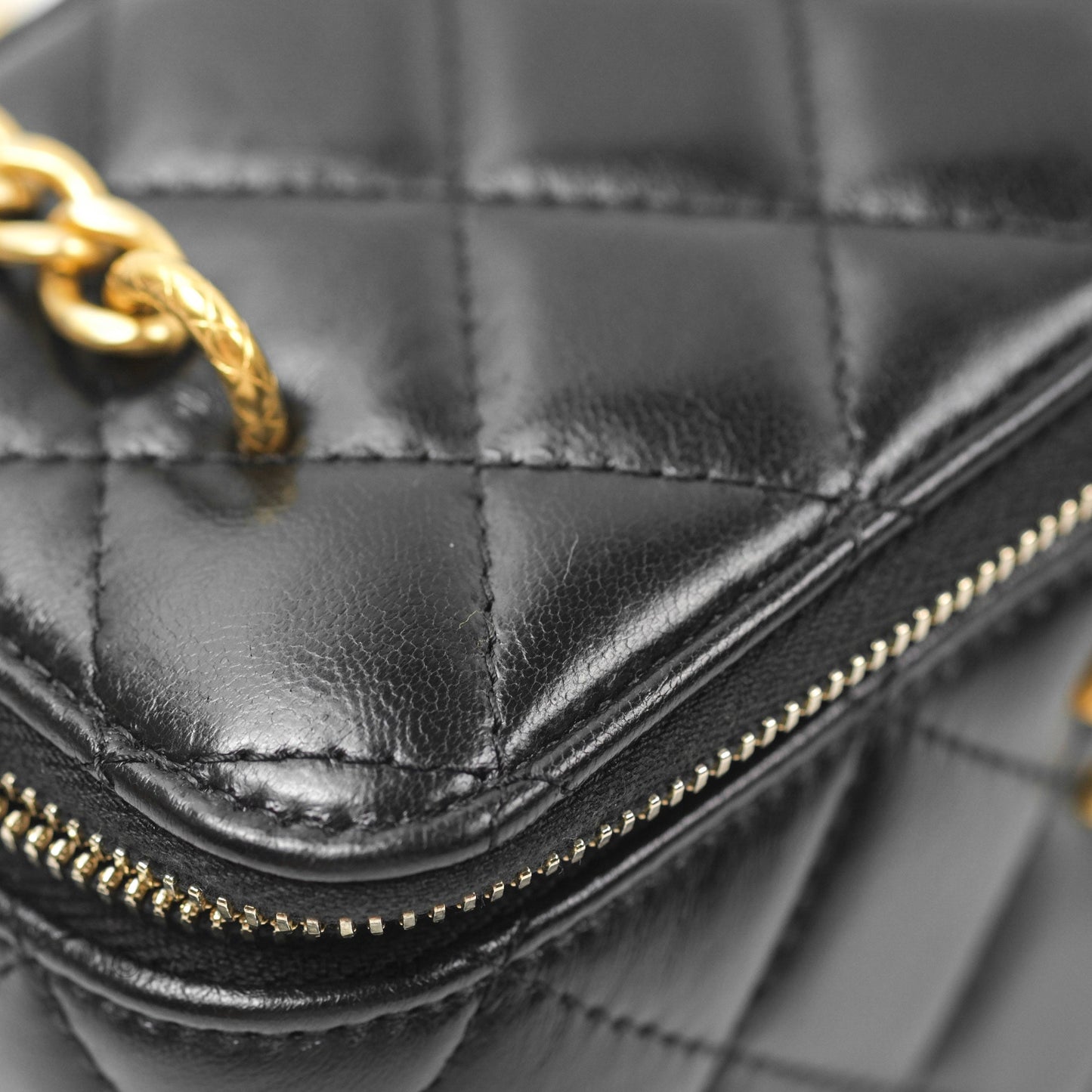 Chanel Vanity with Adjustable Chain Black Lambskin Aged Gold Hardware