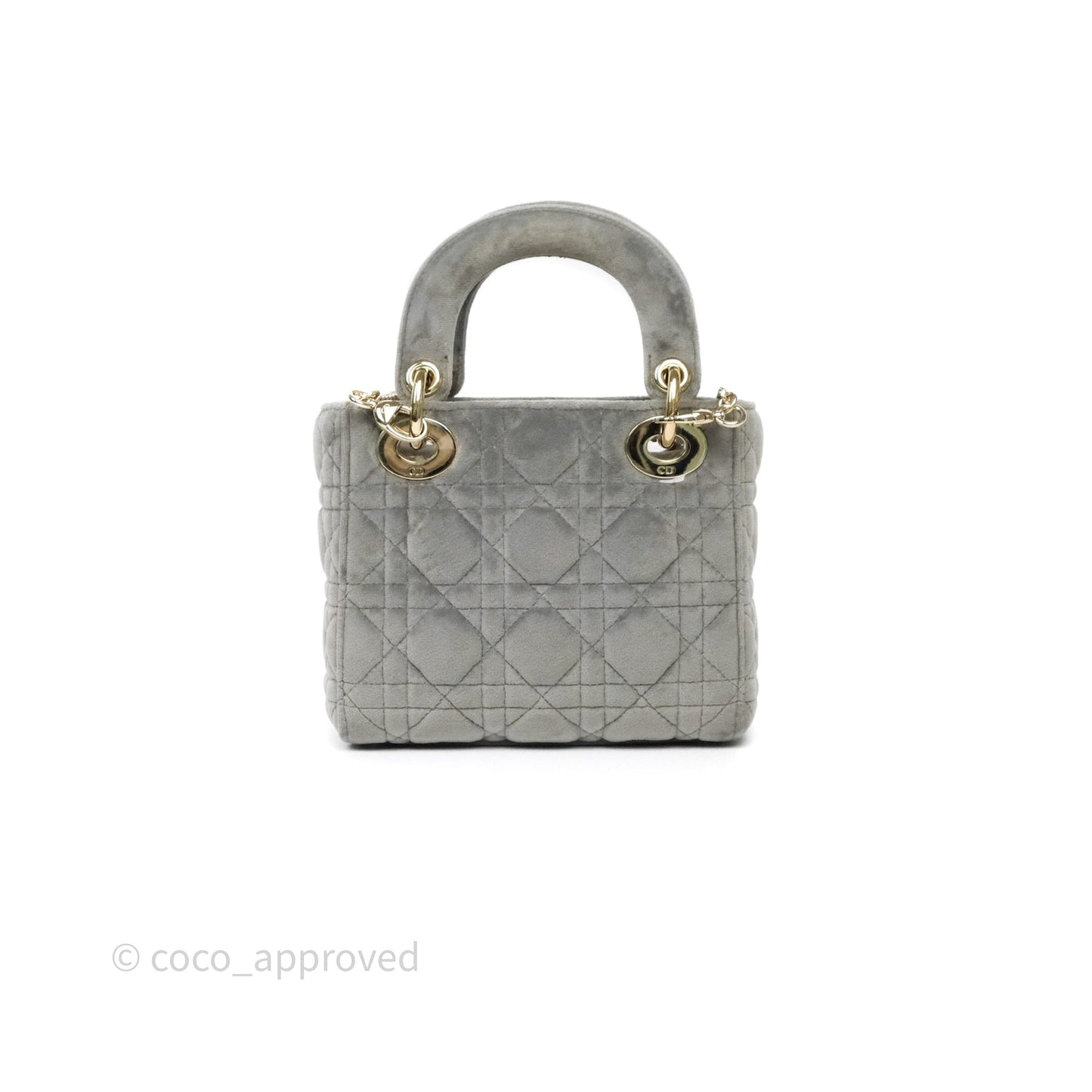 Dior Mini Lady Dior Grey Velvet Cannage Crystal Charms Gold Hardware