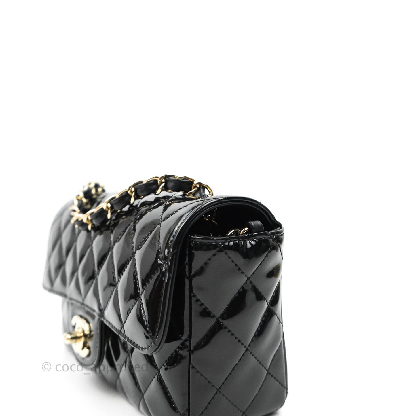 Chanel Quilted Mini Rectangular Black Patent Gold Hardware