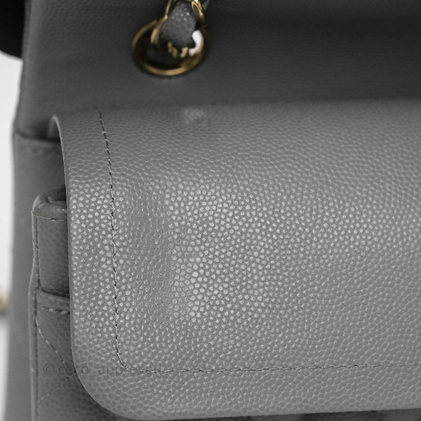Chanel Small Classic Flap Quilted Grey Caviar Gold Hardware