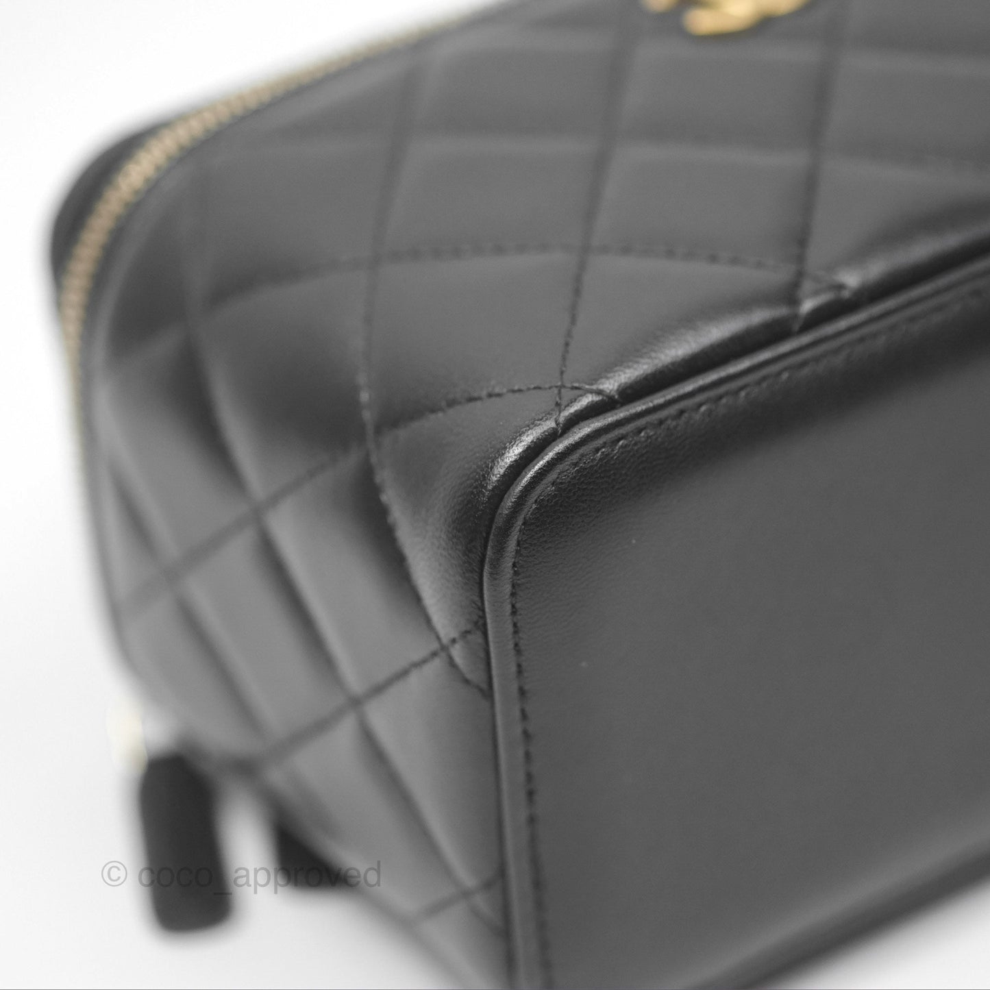 Chanel Vanity Rectangular Top Handle Black Lambskin Gold Hardware