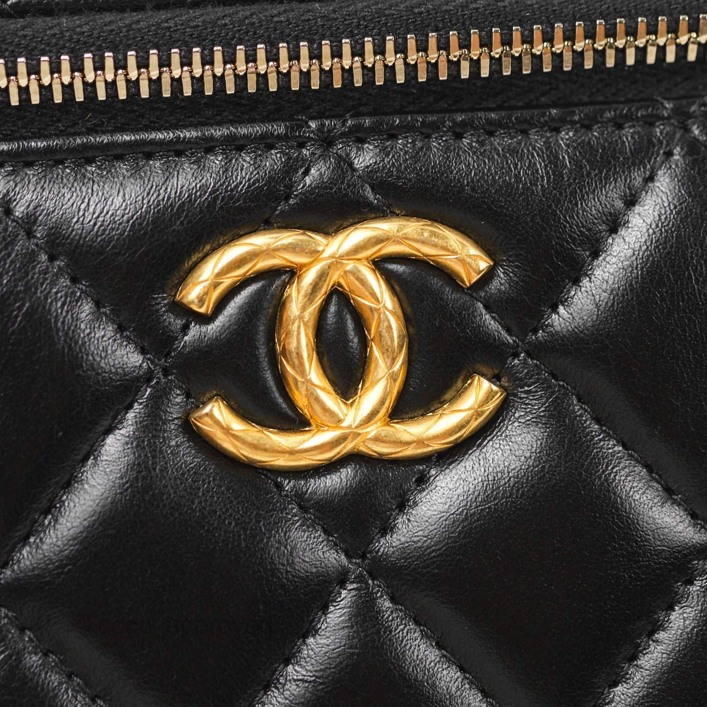 Chanel Vanity with Adjustable Chain Black Lambskin Aged Gold Hardware