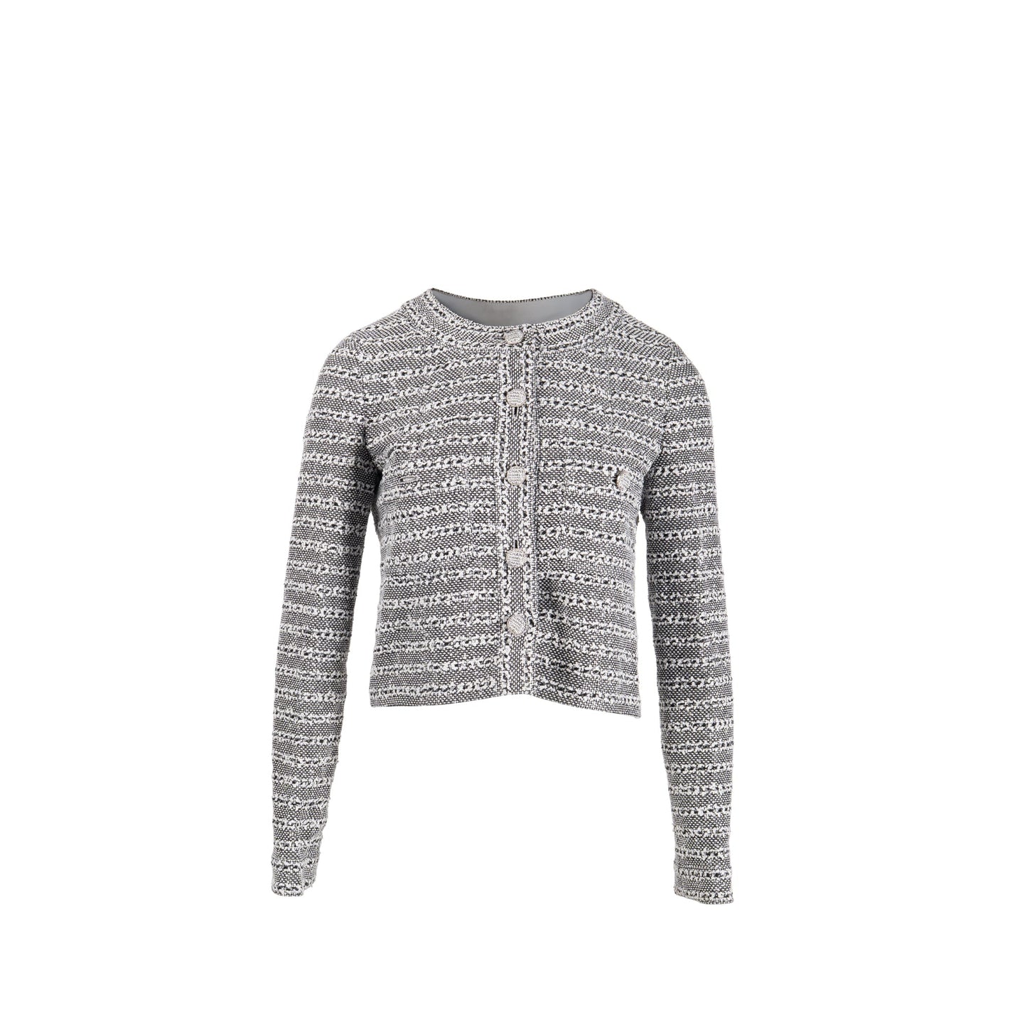 Chanel Size 38 Iridescent Tweed Jacket Cotton/Polyamide/Acrylic Black/White/Grey