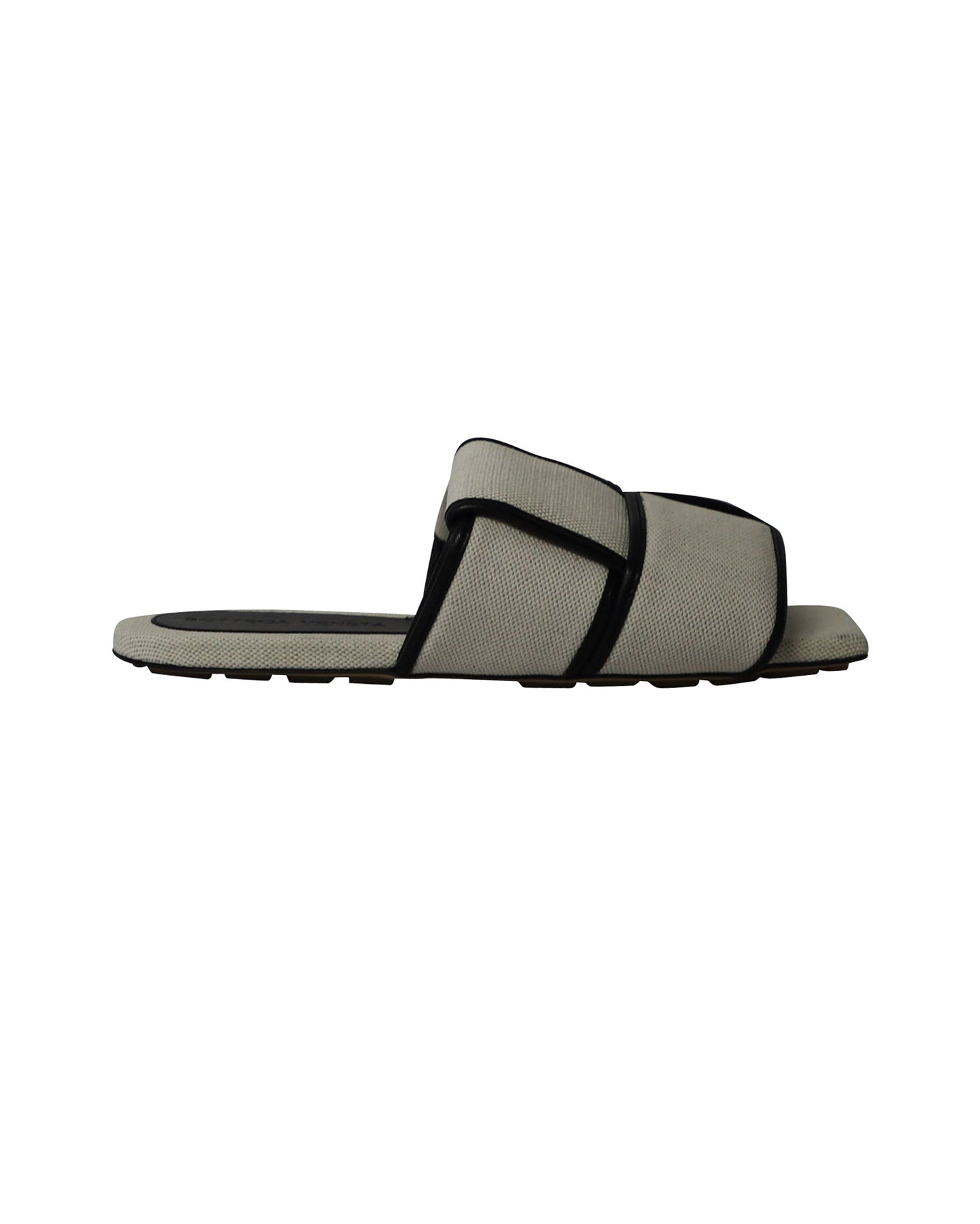 Luxury Bottega Veneta Woven Patterned Slides in Off-White Canvas