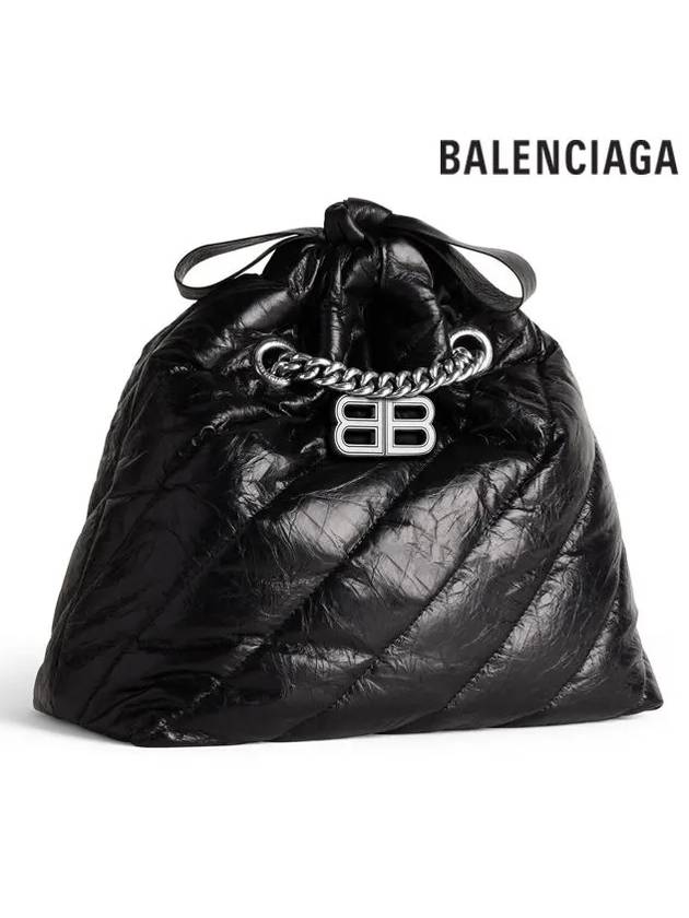 Luxury Balenciaga Crush Embellished Logo Quilted Leather Tote Bag Black