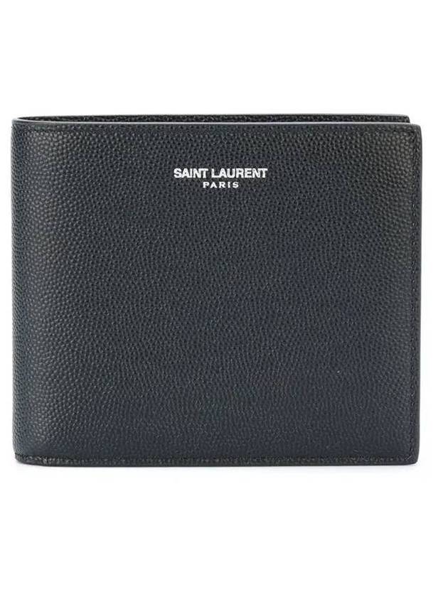 Luxury Saint Laurent Classic Logo Textured Leather Half Wallet Black