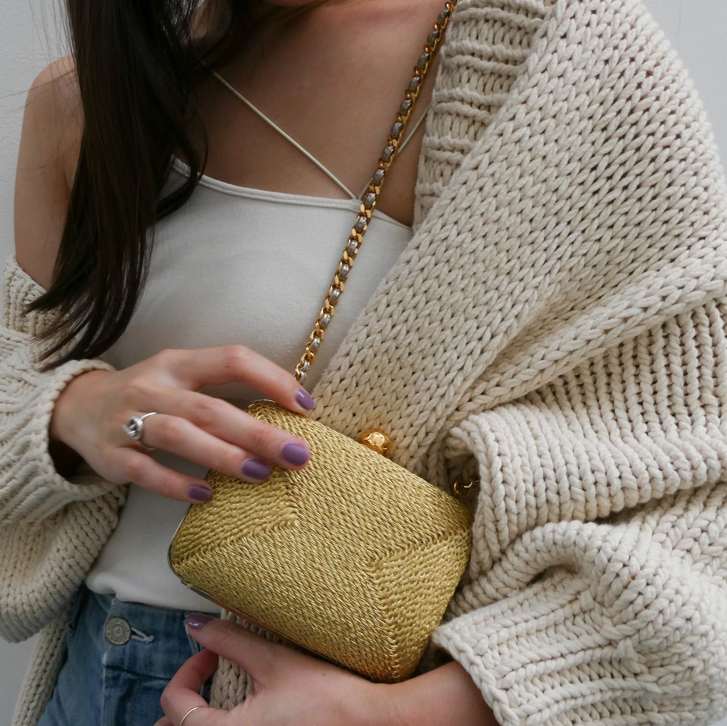 Luxury Chanel 1998 Woven Evening Bag Gold