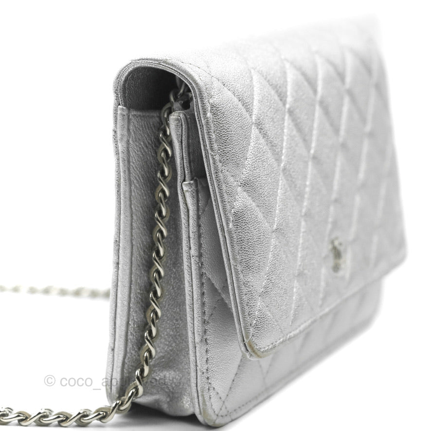 Chanel Quilted Wallet on Chain WOC Silver Lambskin Silver Hardware