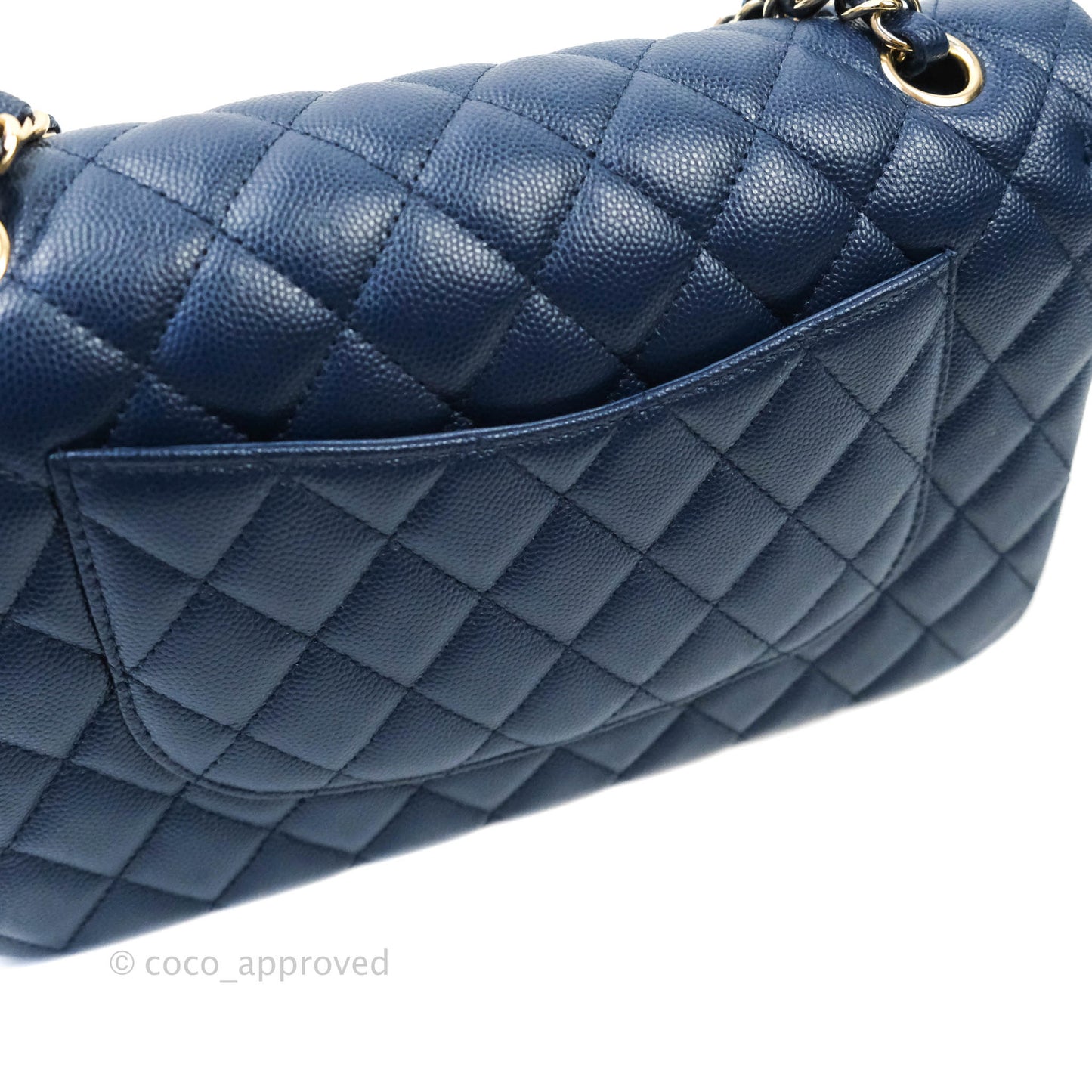 Chanel Quilted M/L Medium Double Flap Navy Caviar Gold Hardware 17B