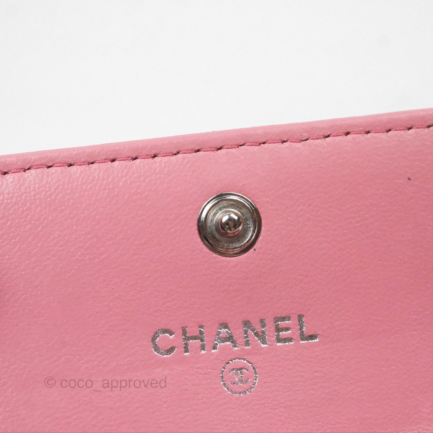 Chanel Quilted Flap Card Holder Pink Lambskin Silver Hardware