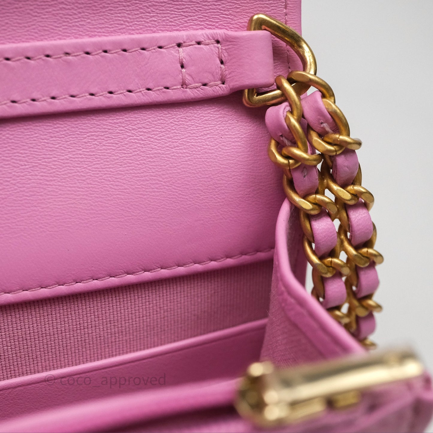 Chanel CC Chain Wallet On Chain WOC Pink Lambskin Aged Gold Hardware
