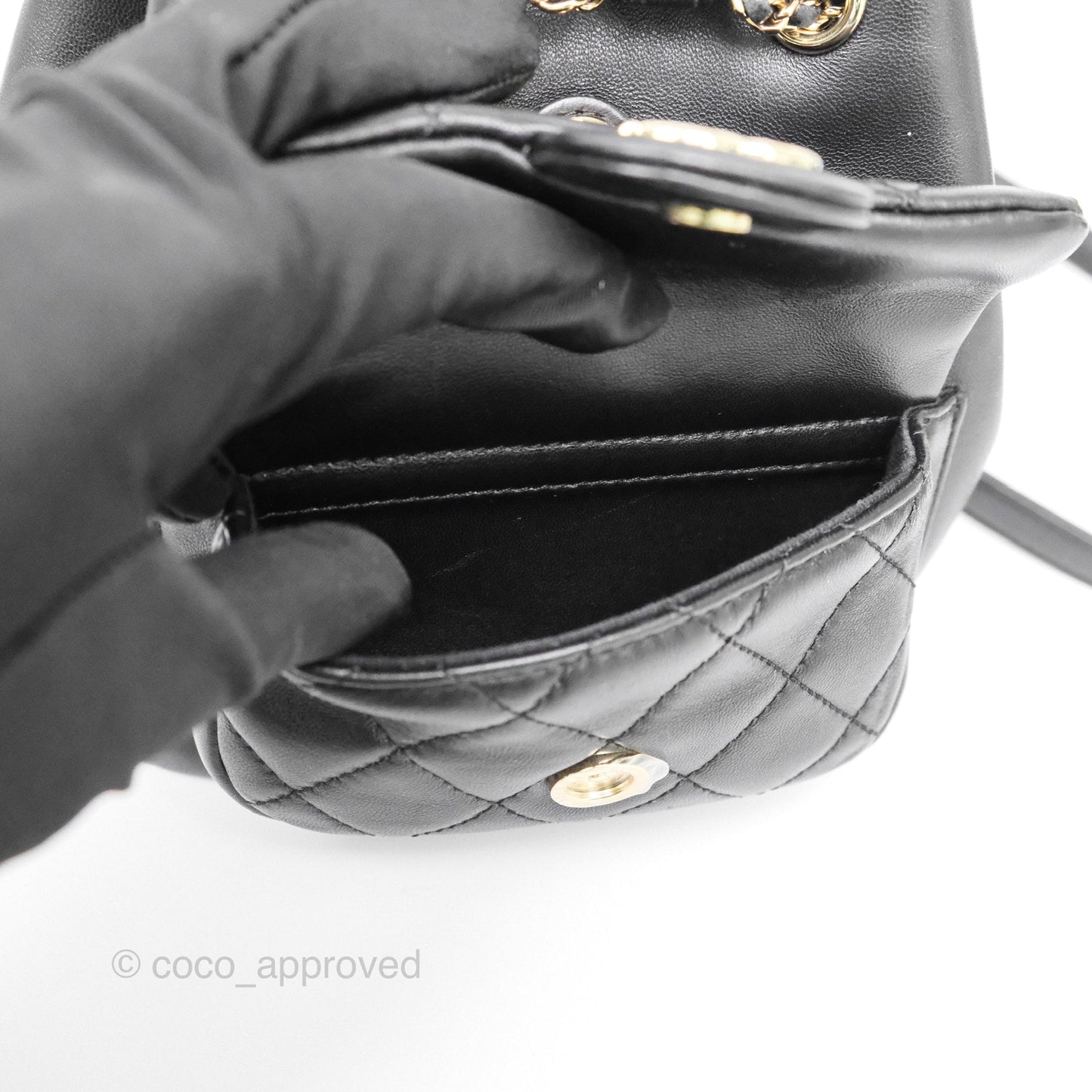 Chanel Small Duma Drawstring Backpack Black Lambskin Gold Hardware