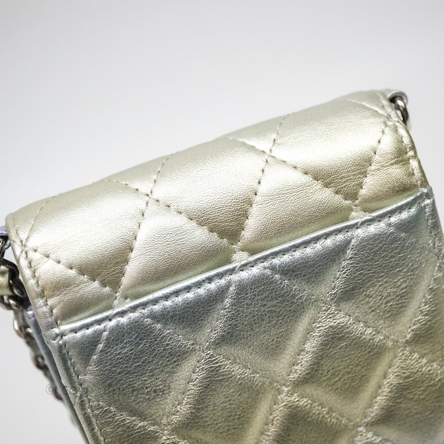 Chanel Classic Quilted Metallic Rainbow Lambskin Phone Holder Rainbow Hardware