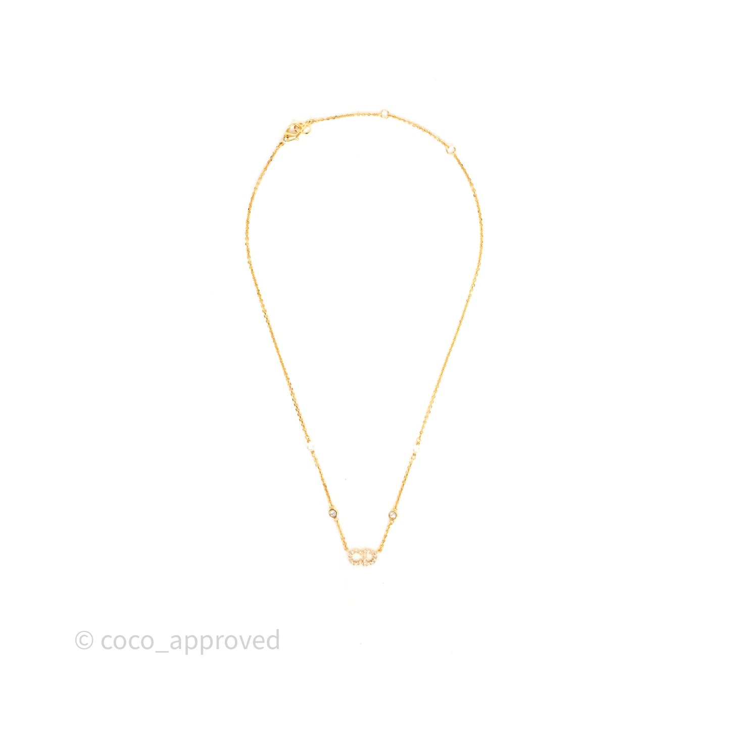 Christian Dior Pearl Crystal Necklace Gold Tone