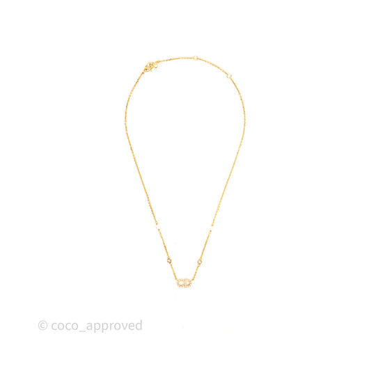 Christian Dior Pearl Crystal Necklace Gold Tone