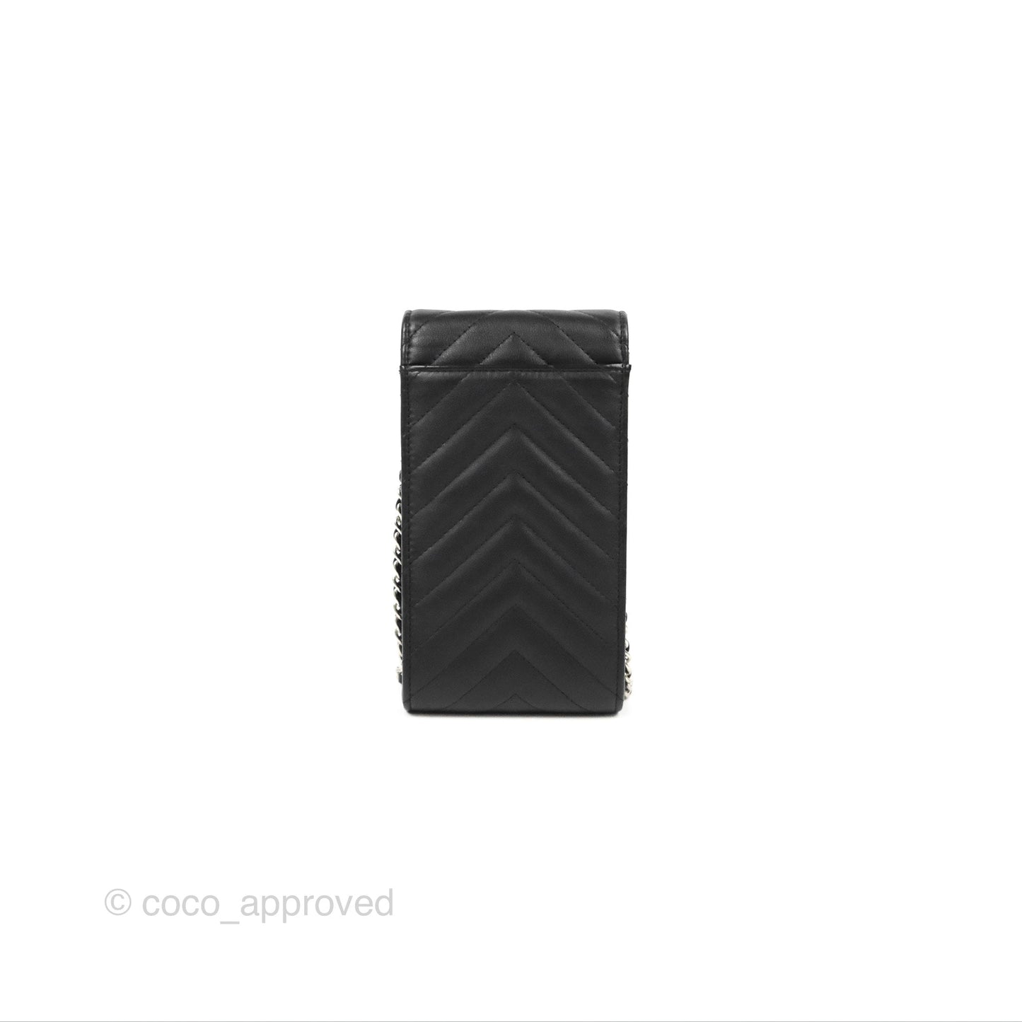 Chanel Classic Chevron Phone Holder Black Calfskin Silver Hardware
