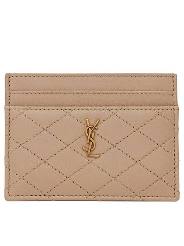 Luxury Saint Laurent Monogram Gabi Gold Hardware Logo Quilting Card Wallet Dark Beige