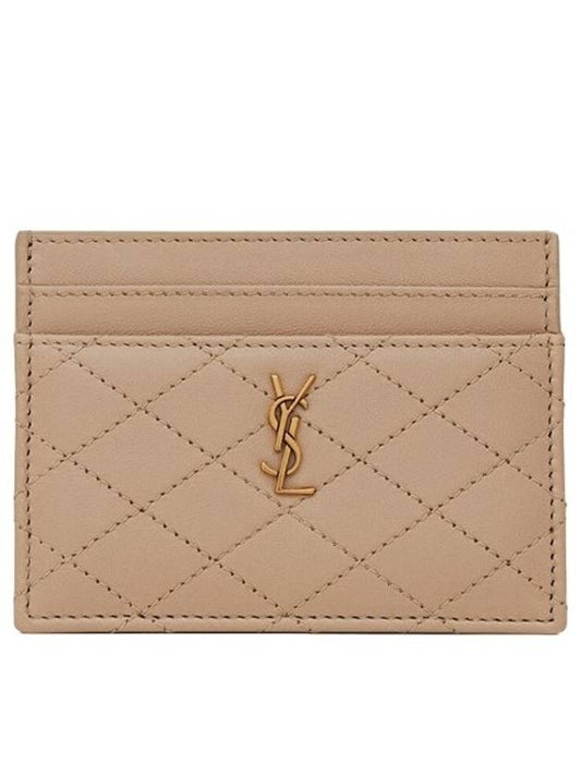 Luxury Saint Laurent Monogram Gabi Gold Hardware Logo Quilting Card Wallet Dark Beige