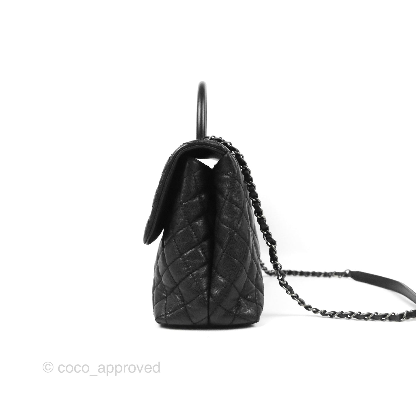 Chanel Large Coco Handle Quilted Black Caviar Ruthenium Hardware