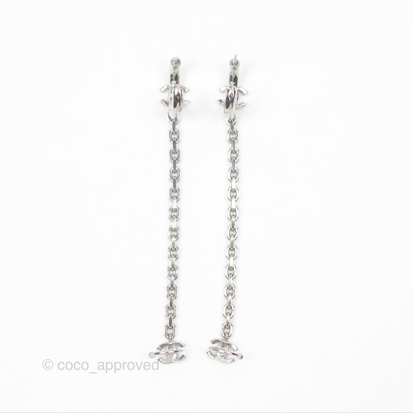 Chanel Crystal CC Chain Earrings Ear Cuff Silver Tone 22A