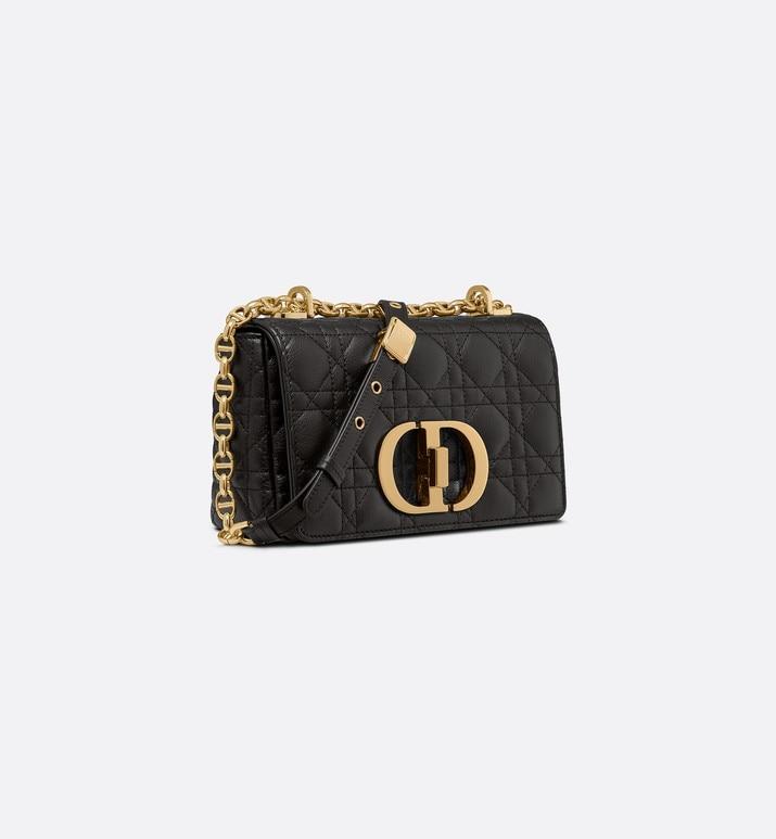 Small Luxury Dior Caro Bag Black Supple Cannage Calfskin