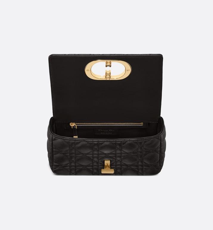 Small Luxury Dior Caro Bag Black Supple Cannage Calfskin