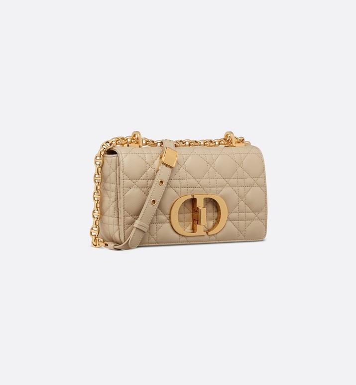 Small Luxury Dior Caro Bag Beige Supple Cannage Calfskin