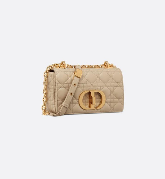 Small Luxury Dior Caro Bag Beige Supple Cannage Calfskin