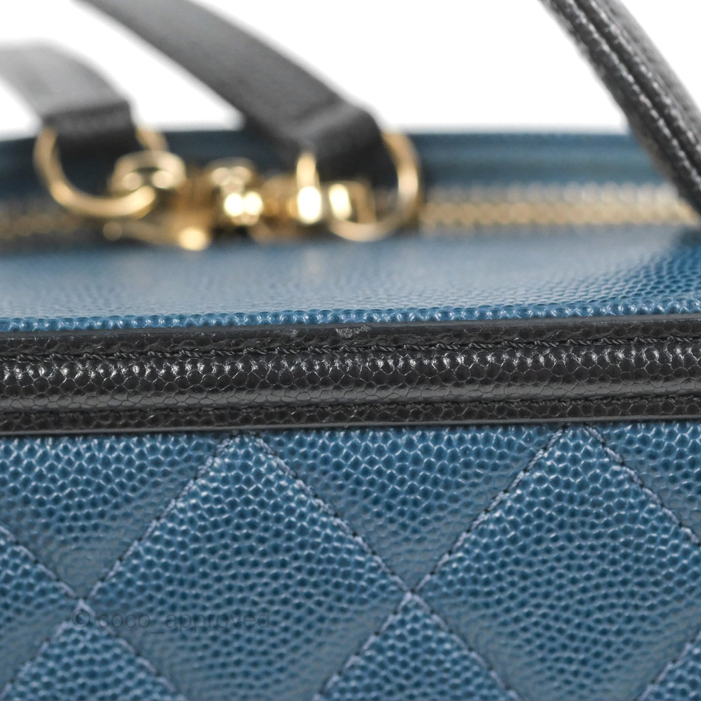 Chanel Quilted Medium CC Filigree Vanity Case Navy Black Caviar Aged Gold Hardware