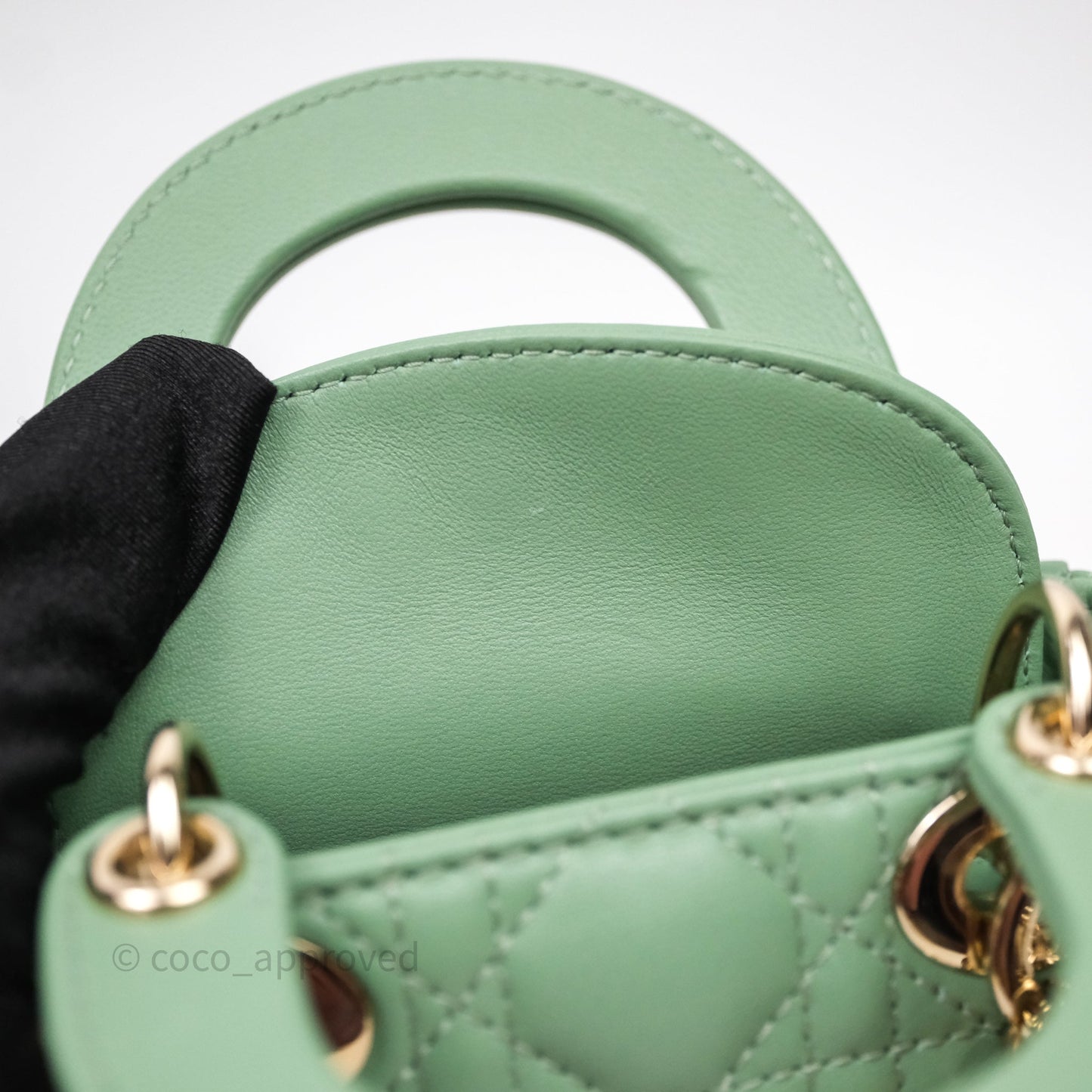 Christian Dior Micro Lady Dior Green Lambskin Cannage Gold Hardware