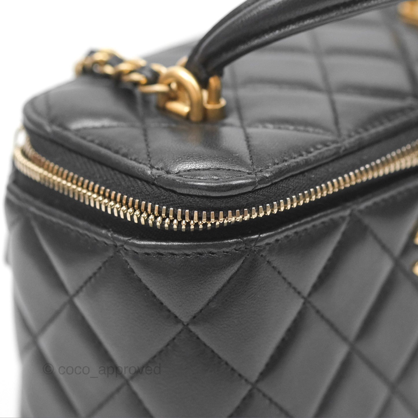 Chanel Vanity Rectangular Top Handle Black Lambskin Aged Gold Hardware