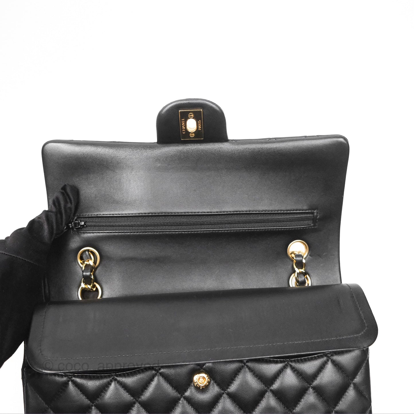 Chanel Classic M/L Medium Flap Quilted Black Lambskin Gold Hardware