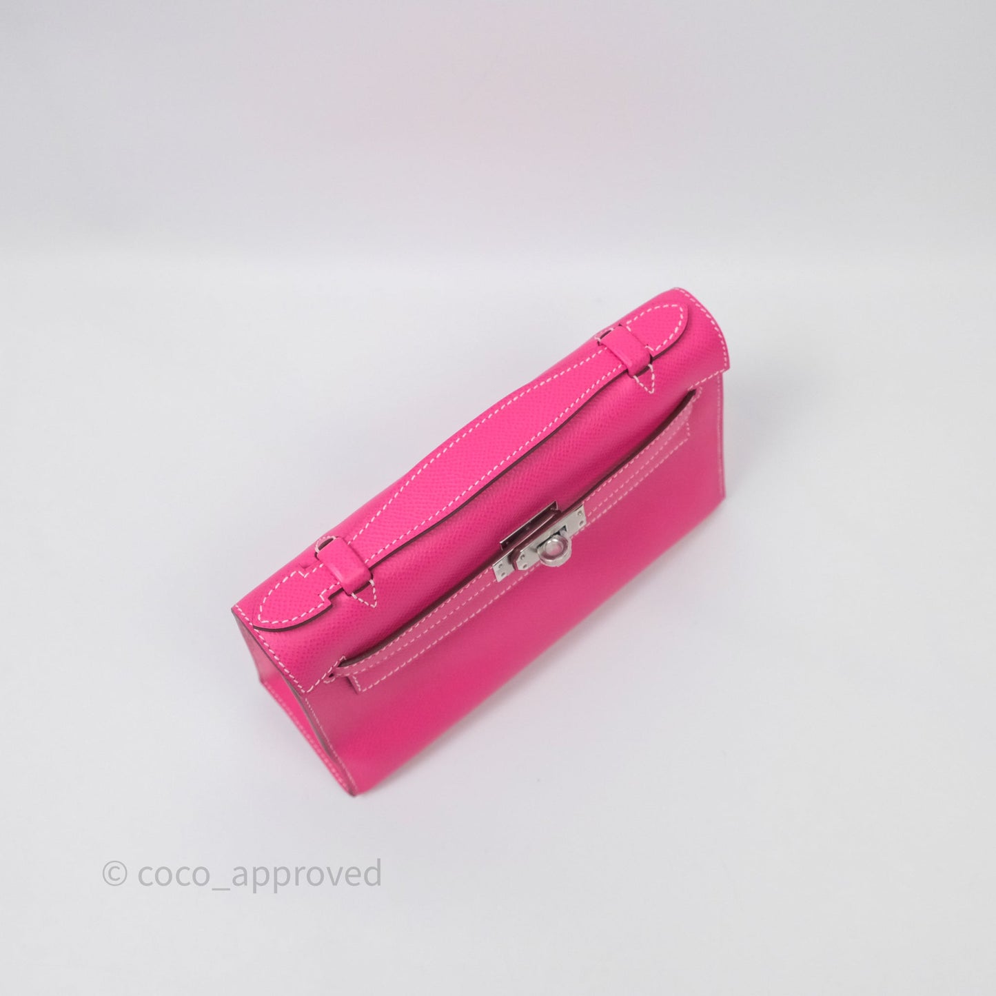 Hermès Kelly Pochette Clutch Rose Tyrien Epsom Palladium Hardware