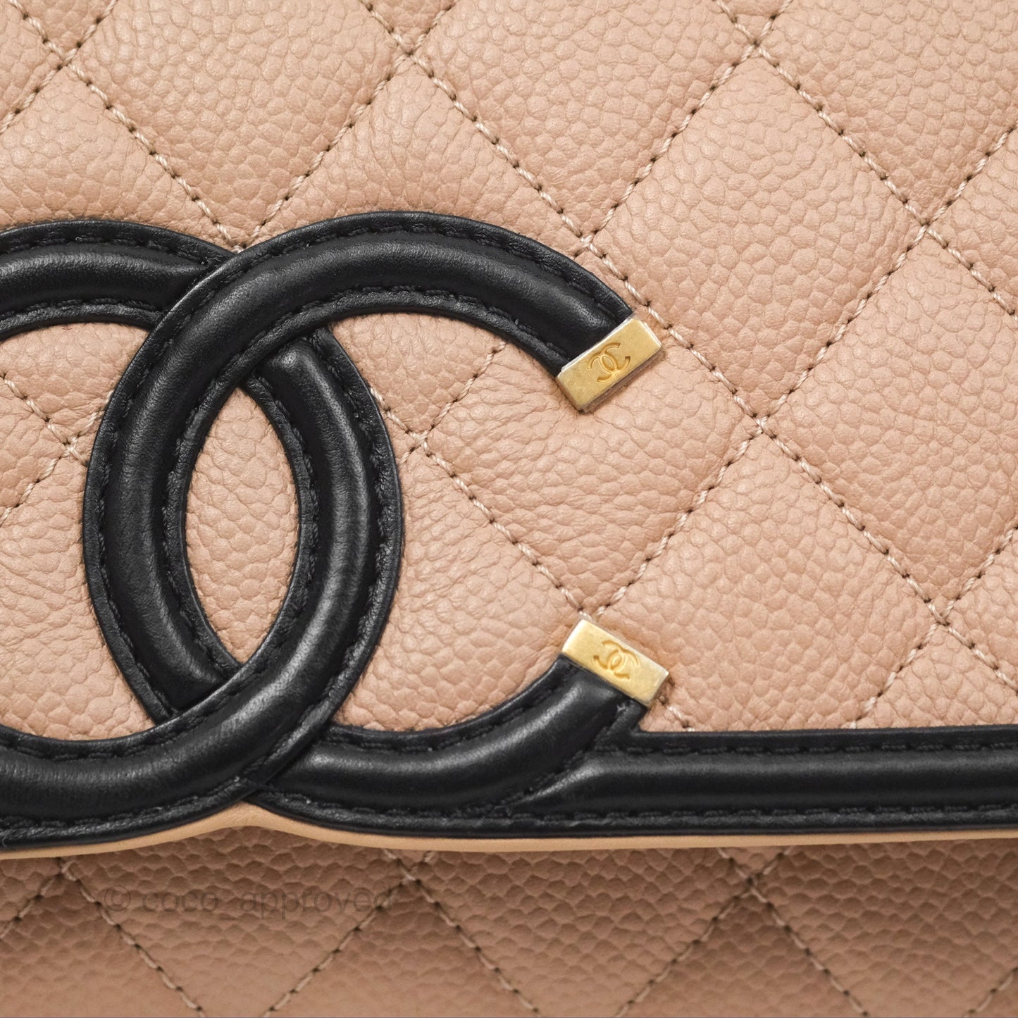 Chanel Quilted Medium CC Filigree Flap Beige Black Caviar