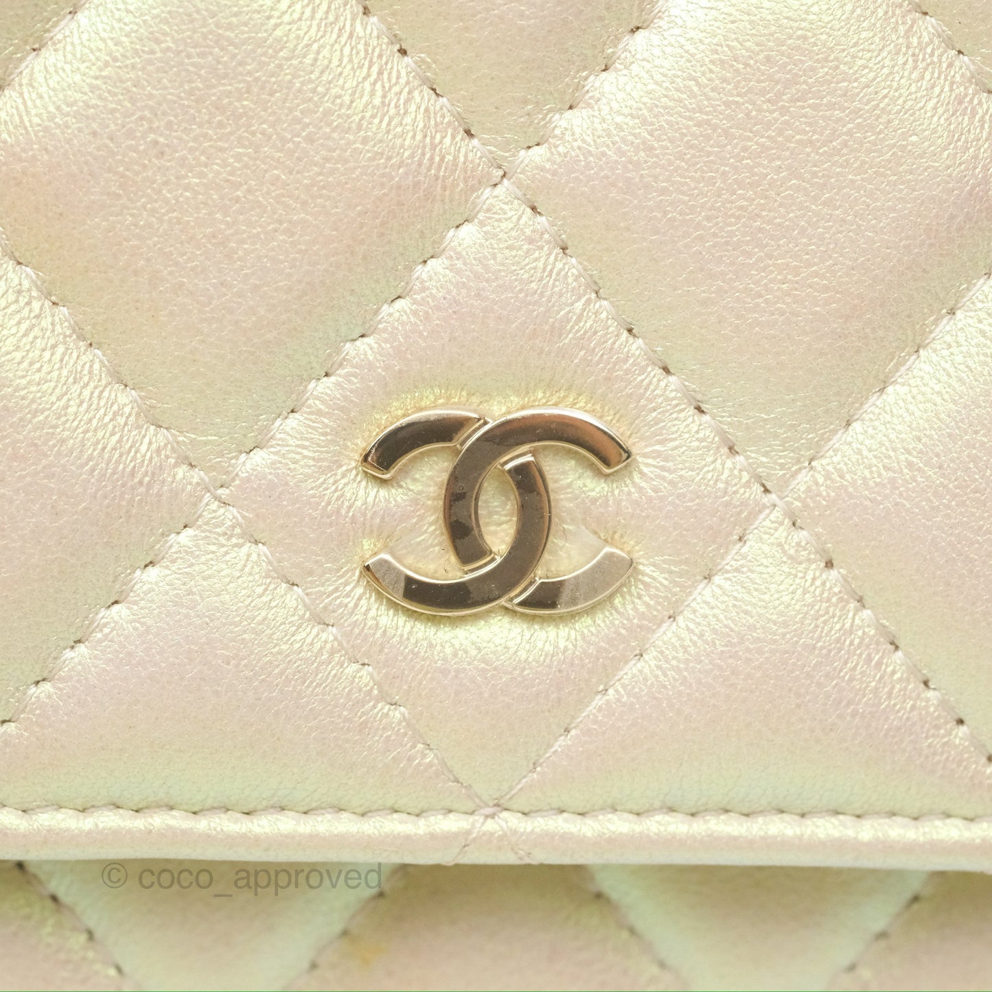 Chanel Quilted Wallet on Chain WOC Iridescent Ivory Gold Hardware 20A