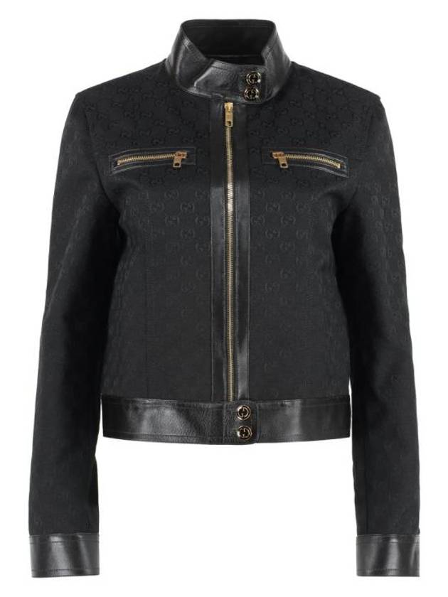 Luxury Gucci Trending 2025 GG Leather Triming Zip-up Jacket Black