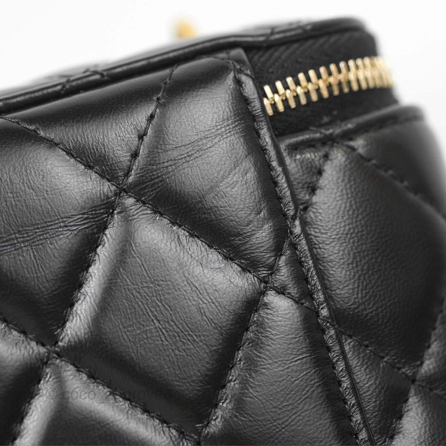 Chanel Vanity with Adjustable Chain Black Lambskin Aged Gold Hardware