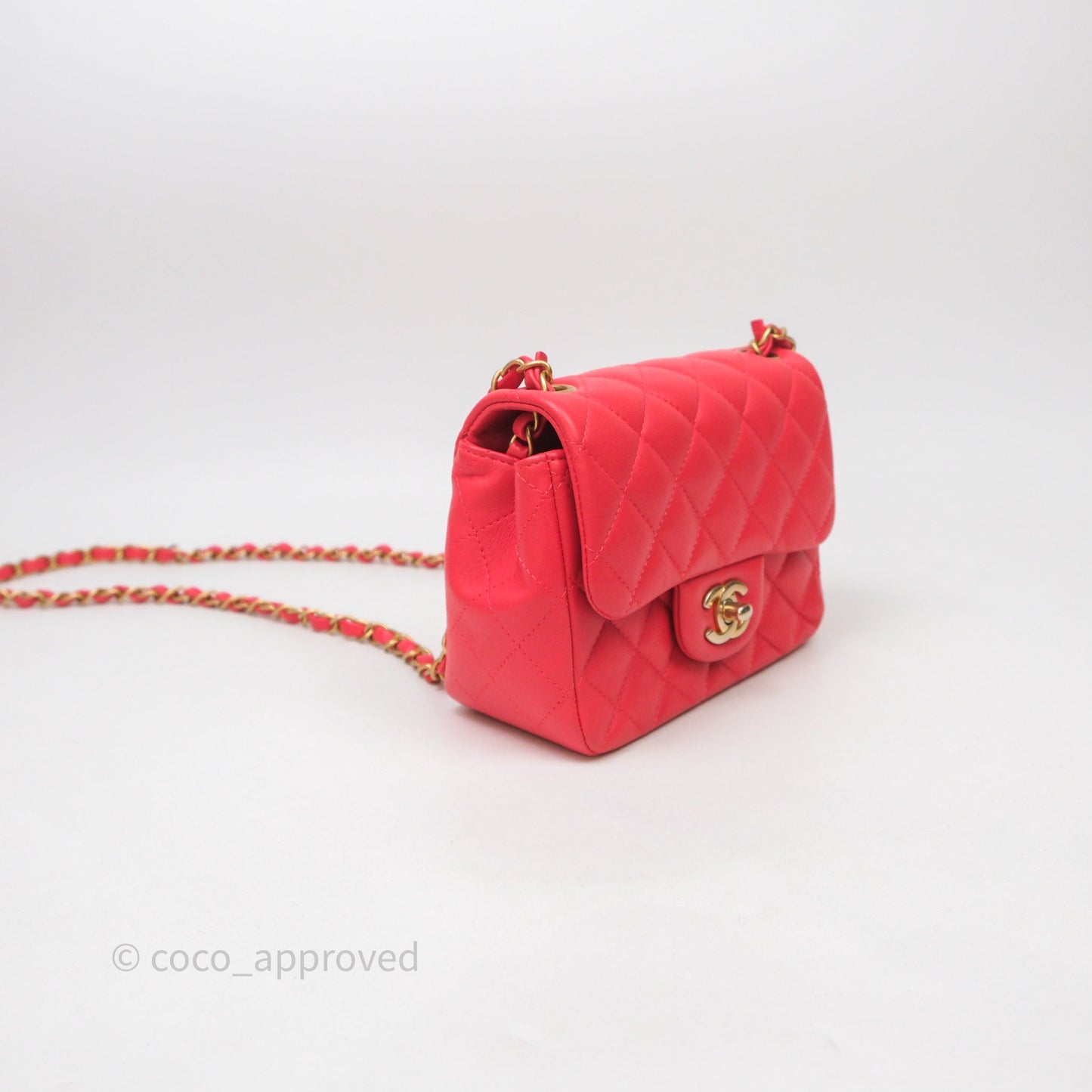 Chanel Mini Square Quilted Red Lambskin Aged Gold Hardware
