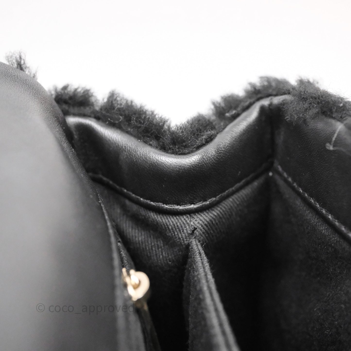 Chanel Small Coco Handle Shearling Black Gold Hardware