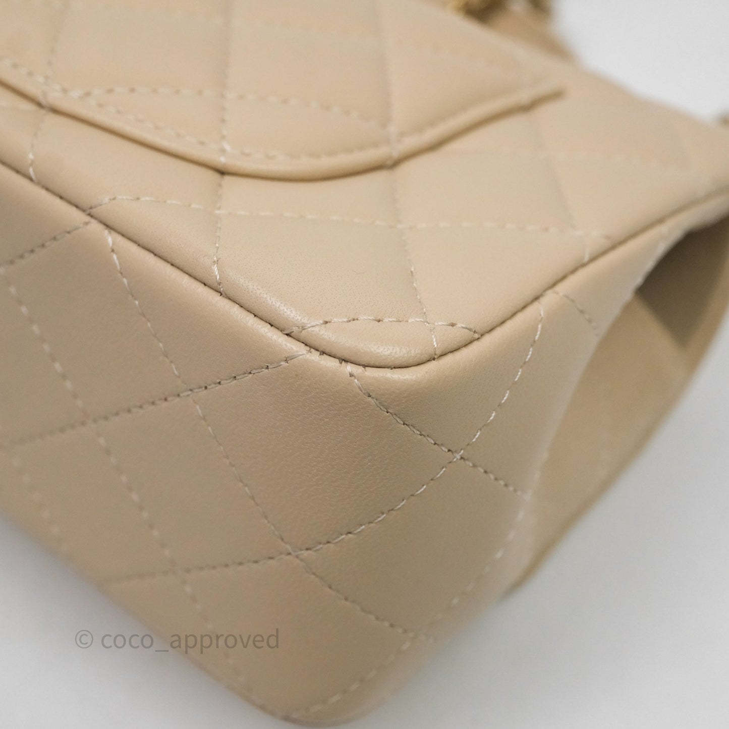 Chanel Top Handle Mini Rectangular Flap Beige Lambskin Shiny Gold Hardware