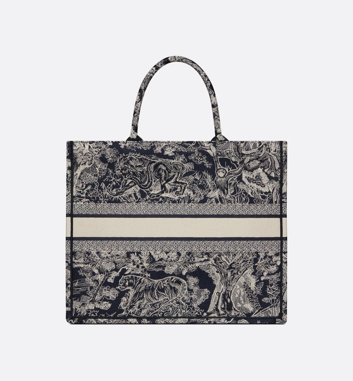 Large Luxury Dior Book Tote Blue and Ecru Toile de Jouy Reverse Embroidery