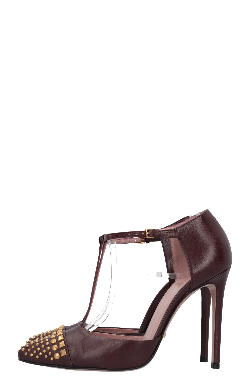 Luxury Gucci Trending 2025 Studded Heels Leather Bordeaux