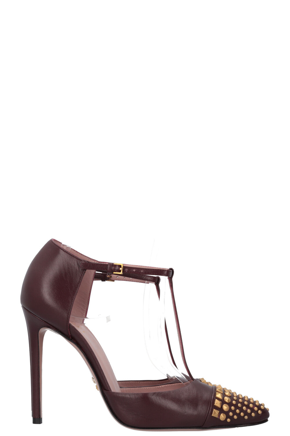 Luxury Gucci Trending 2025 Studded Heels Leather Bordeaux