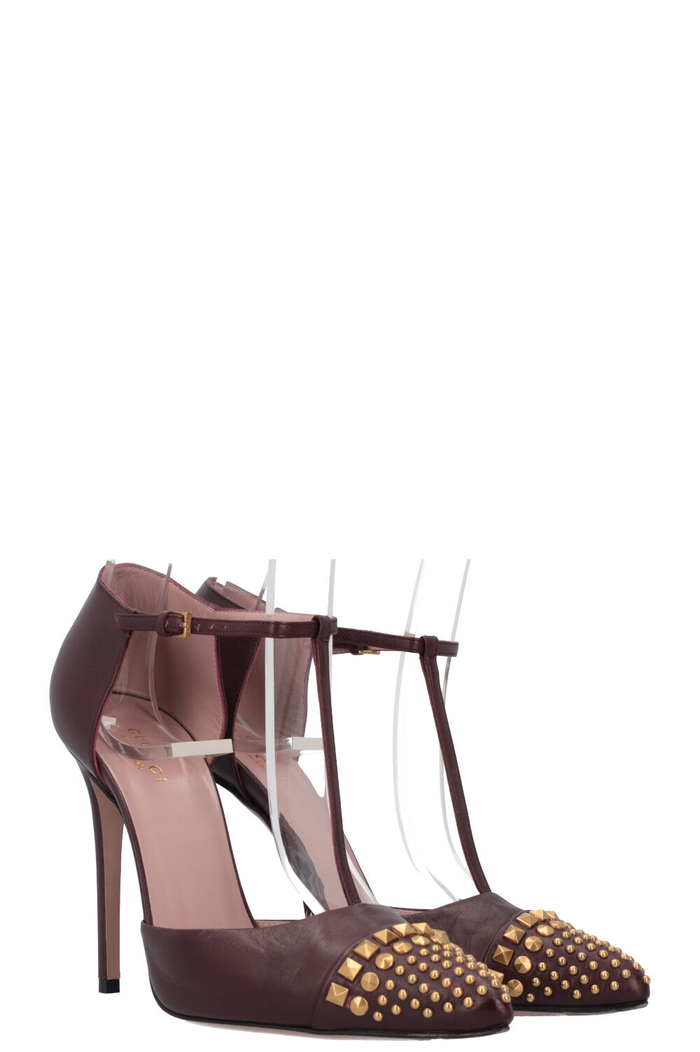 Luxury Gucci Trending 2025 Studded Heels Leather Bordeaux