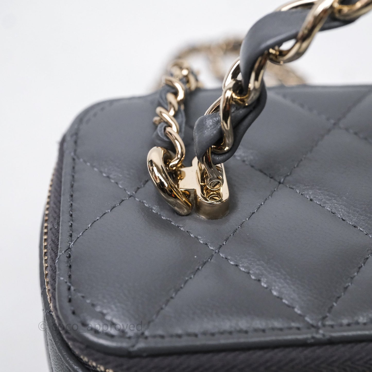 Chanel Vanity Rectangular Top Handle Grey Lambskin Gold Hardware