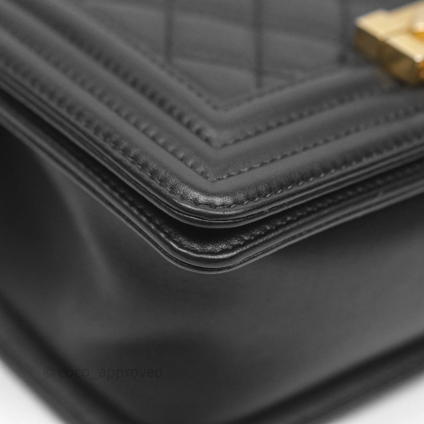 Chanel Small Boy Quilted Black Calfskin Aged Gold Hardware
