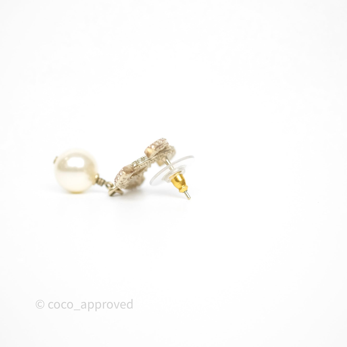 Chanel Crystal CC Pearl Drop Earrings Gold Tone 19V