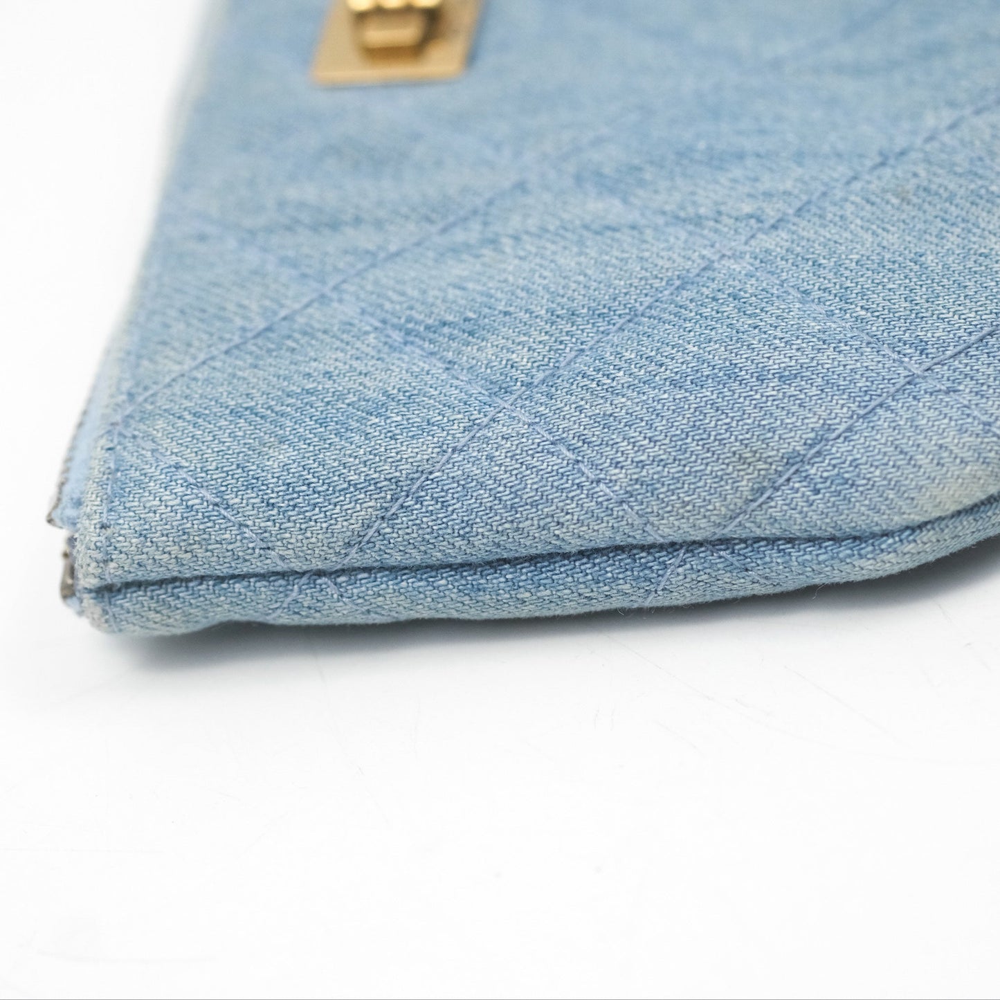 Chanel Mini Reissue O Case Quilted Light Blue Denim Aged Gold Hardware